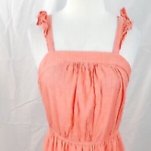 Old Navy Women's Orange Ruffle Strap Elastic Linen Blend Smocked Midi Dress NWT